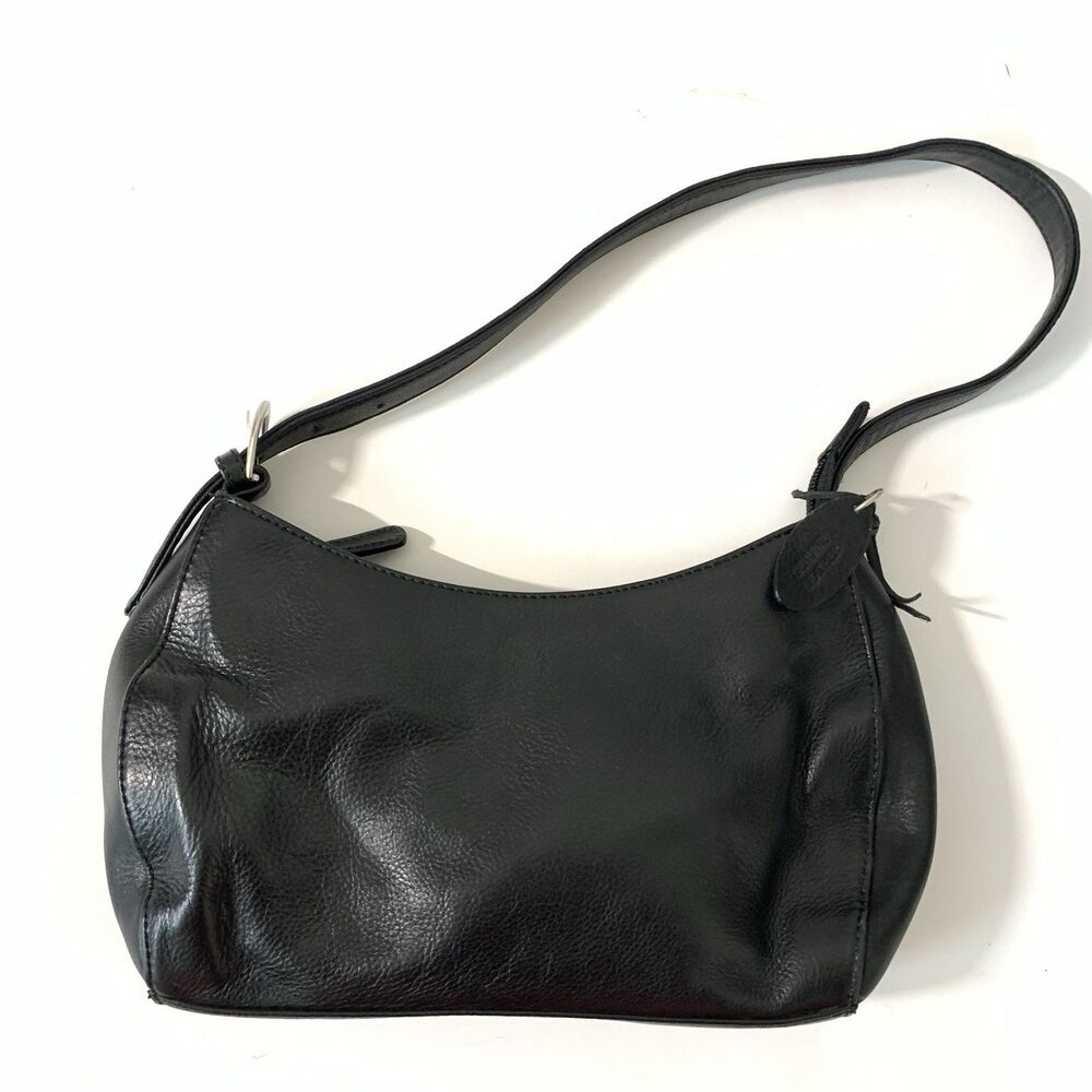 Vtg Rolfs Shoulder Bag Black Leather Purse Zipper Y2K Clean New Money Quiet Lux - Picture 1 of 13
